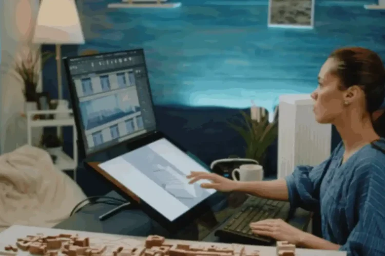 Desktop app for real estate being used by an architect to design a building model.